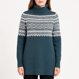 MONN (NWOT) Knit Turtleneck Sweater Green White Cozy Winter Nordic Style 1XL